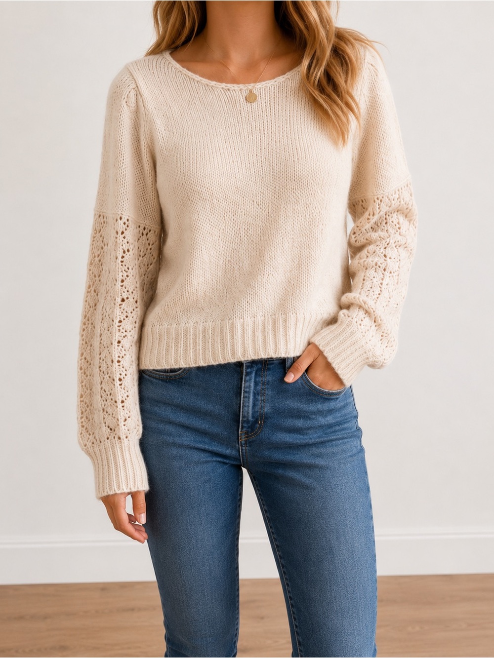Old Navy Cream Knit Balloon Sleeve Sweater